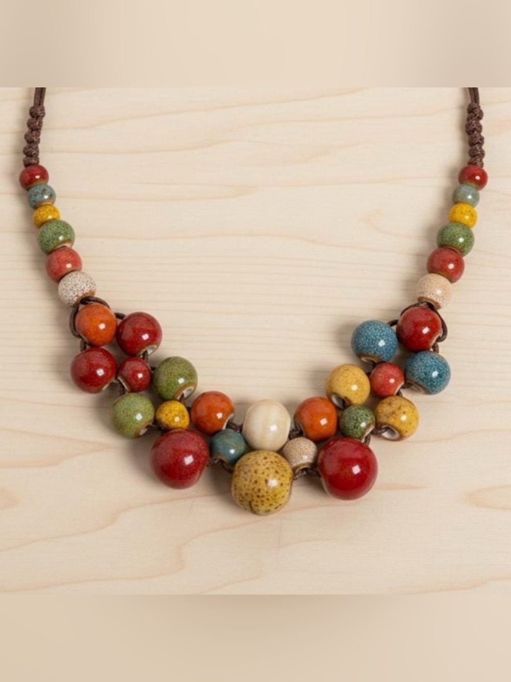 Multicolor Ceramic Bead Statement Necklace - Picture 3 of 5